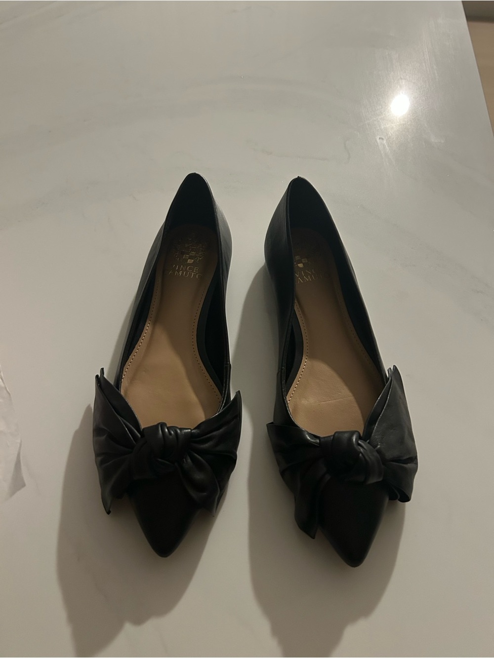 Vince Camuto Black Pointed-Toe Flats with Knotted Bow